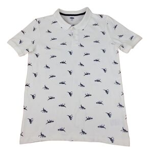 Navy Boy's White with Blue Dinosaurs Polo Style Shirt Size 14